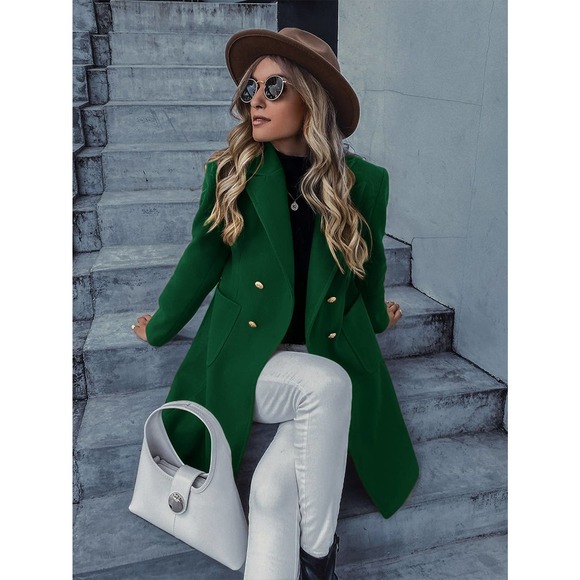 Lapel Collar Double Breasted gold button Overcoat pea coat light blue preppy - Picture 11 of 11